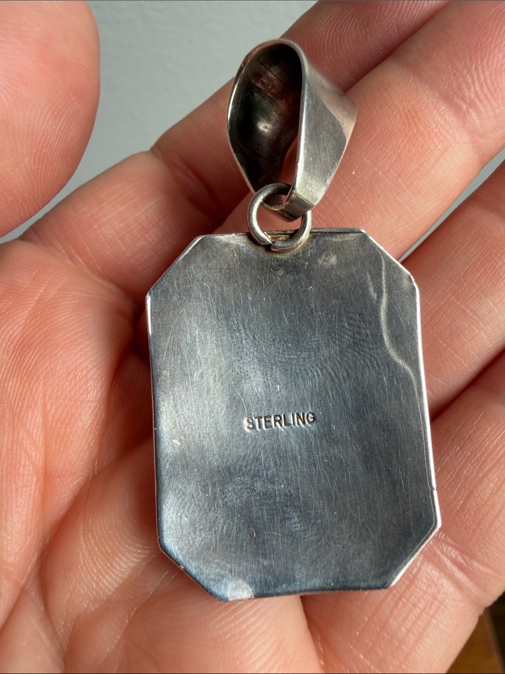 Vintage Sterling Silver Blue Stone Cabochon Pendant - Picture 6 of 7